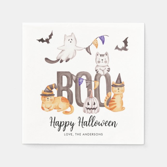 Boo Niedlich Happy Halloween Katzen Geister Kid's  Serviette (Vorderseite)