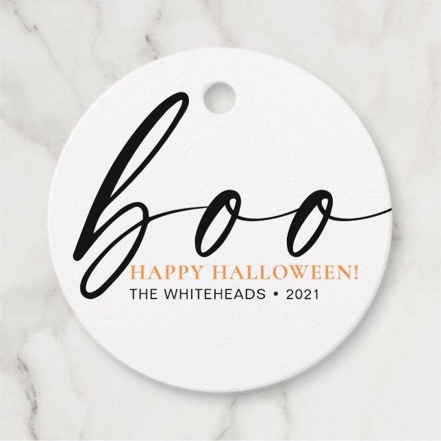 Boo Niedlich Happy Halloween White Geschenkanhänger (Vorderseite)