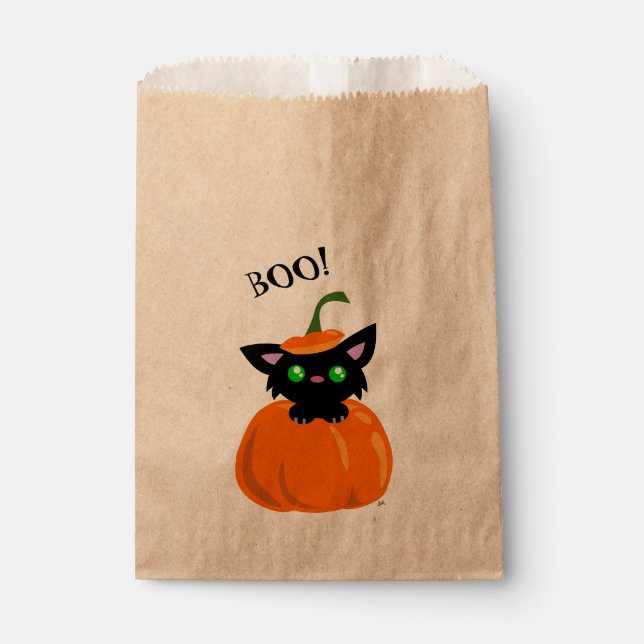 BOO! Niedliche Katze in einem Kürbisklotz Geschenktütchen (Vorderseite)