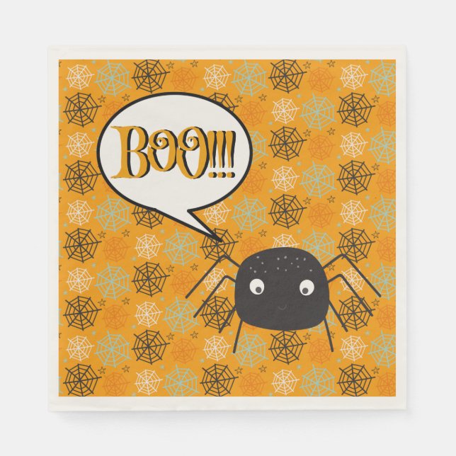 Boo!, niedliche Spinne & Spinne - Web gemustert Serviette (Vorderseite)