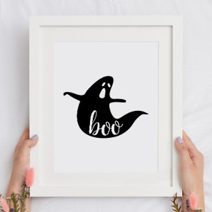 Boo. Niedlicher Schwarz-weißer Geist. Halloween-Pa Poster