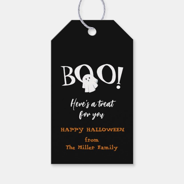 BOO Niedliches Gespenst Schwarz/Weiß Halloween Geschenkanhänger (Vorderseite)