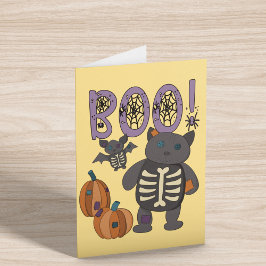 Boo! Niedliches Patchwork Skelettkatzenkatze und B Karte