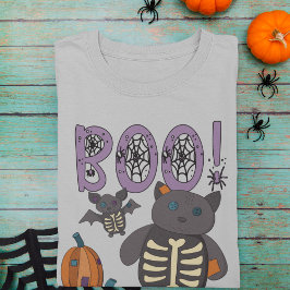 Boo! Niedliches Patchwork Skelettkatzenkatze und B T-Shirt