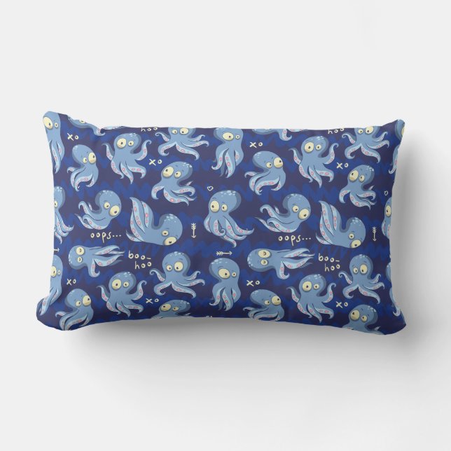 Boo Octopus Blue Kids Bekleidung & Dekoration Lendenkissen (Vorderseite)