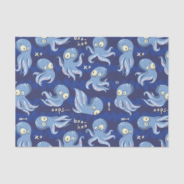 Boo Octopus Blue Kids Bekleidung & Dekoration Seidenpapier (Vorderseite)