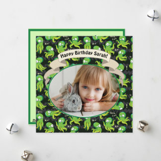 Boo Octopus Green Niedlich Kindergeburtstag Party Feiertagskarte