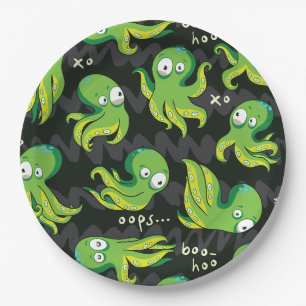 Boo Octopus Grüne Kinder Kleidung & Dekoration Pappteller