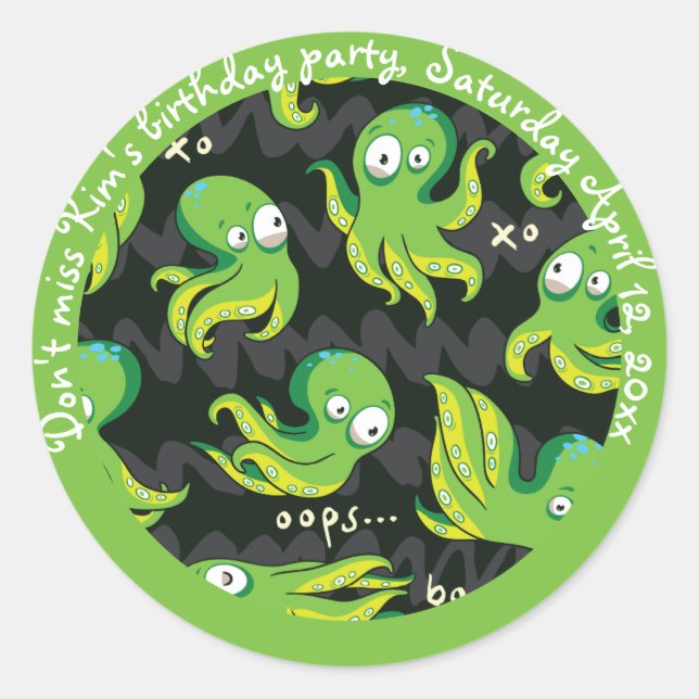 Boo Octopus Grüne Kinder Kleidung & Dekoration Runder Aufkleber (Vorderseite)
