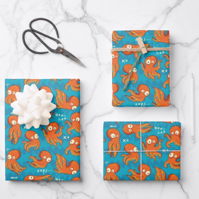 Boo Octopus Niedlich Orange Kids Bekleidung & Deko Geschenkpapier Set (Vorderseite)