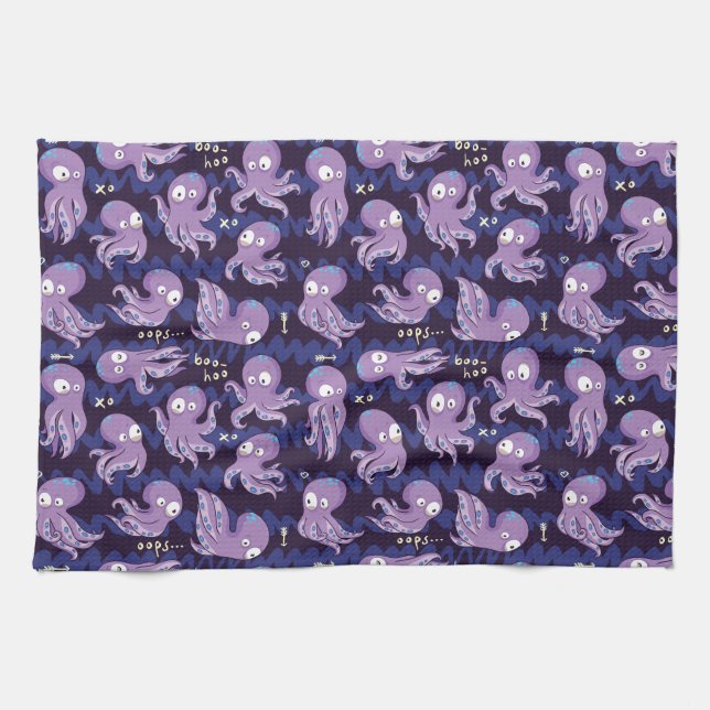 Boo Octopus Niedliche Lila Kinder Kleidung & Dekor Geschirrtuch (Horizontal)