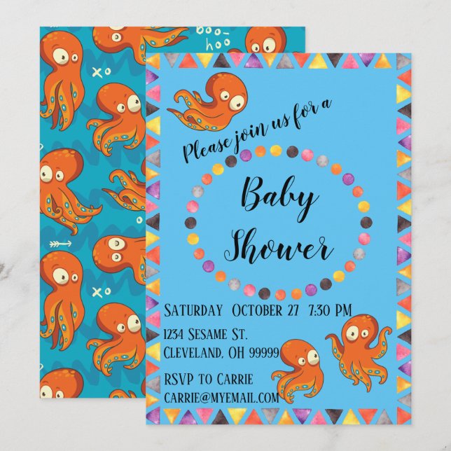 Boo Octopus Orange Baby shower Invitation (Devant / Derrière)