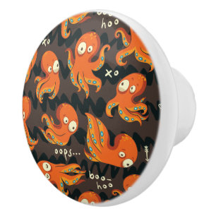 Boo Octopus Orange & Black Kids Kleidung & Dekorat Keramikknauf