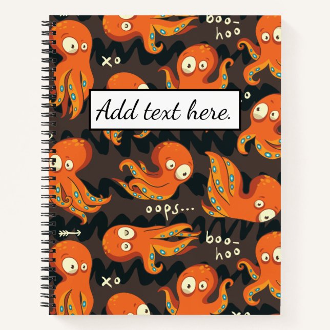 Boo Octopus Orange & Black Kids Kleidung & Dekorat Notizbuch (Vorderseite)