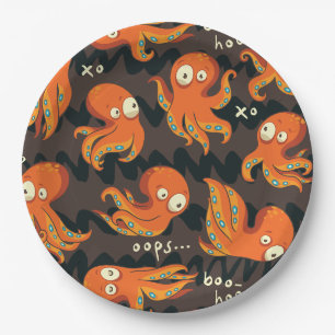Boo Octopus Orange & Black Kids Kleidung & Dekorat Pappteller