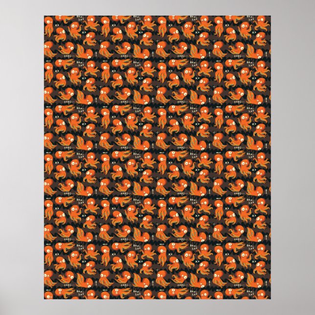 Boo Octopus Orange & Black Kids Kleidung & Dekorat Poster (Vorne)