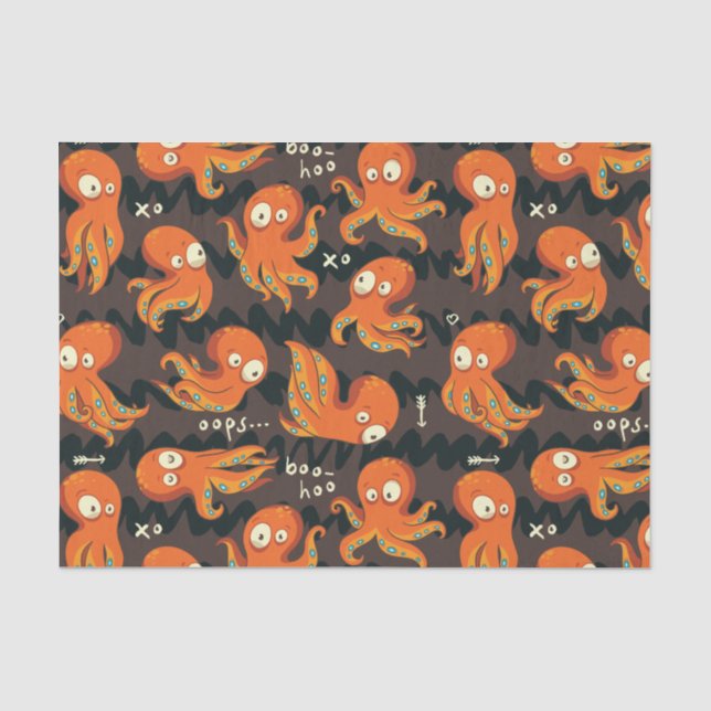 Boo Octopus Orange & Black Kids Kleidung & Dekorat Seidenpapier (Vorderseite)