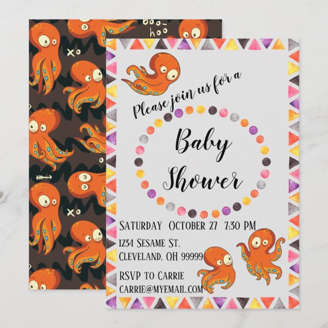 Boo Octopus Under the Sea Baby shower Invitation (Devant / Derrière)