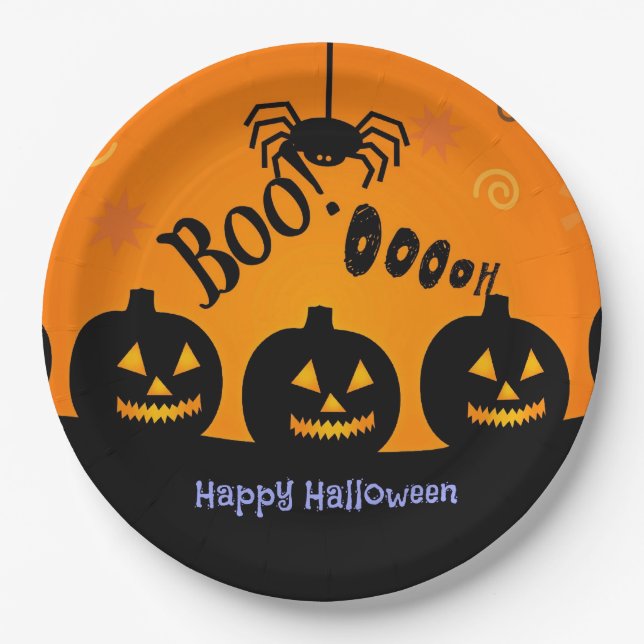 Boo! Oh! Frohe Halloween! Pappteller (Vorderseite)