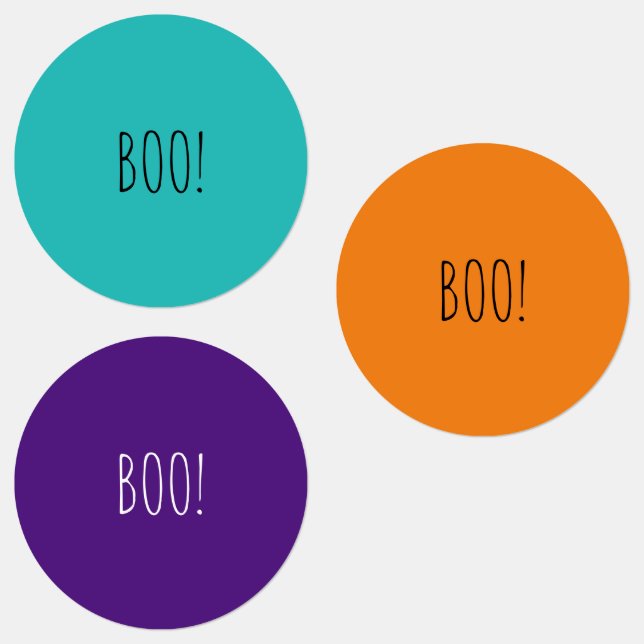Boo orange teal purple spooky funny Halloween Etiketten (Gruppe)
