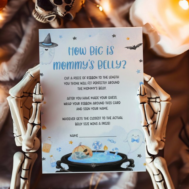 Boo-oy Halloween Wie groß ist Mommys Belly Game (Blue Oh Sheet Baby Shower How Big is Mommy's Belly Game)
