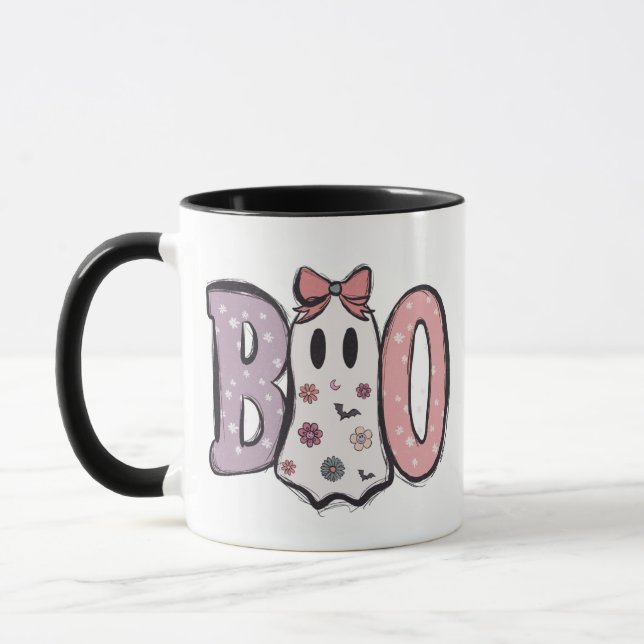 Boo - Pastel und Niedlich Ghost Moderne Halloween- Tasse (Links)