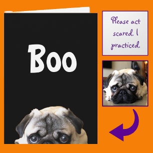 Boo! Pug-Halloween-Grußkarte mit verstohlenem Blic Karte