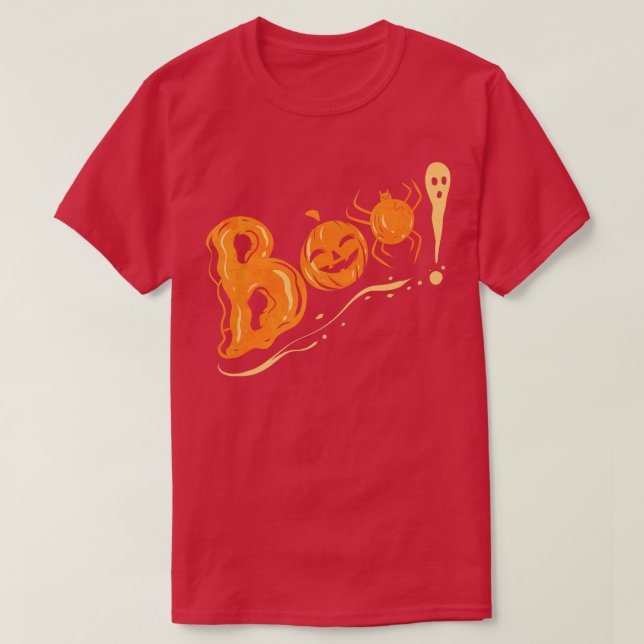 Boo Pumpkin Spider Ghost Beängstigend Halloween T-Shirt (Design vorne)