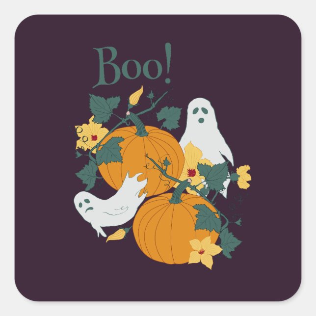 Boo! Quadratischer Aufkleber (Vorderseite)