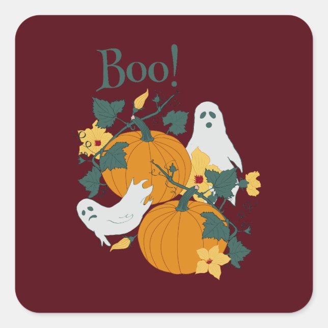 Boo! Quadratischer Aufkleber (Vorderseite)