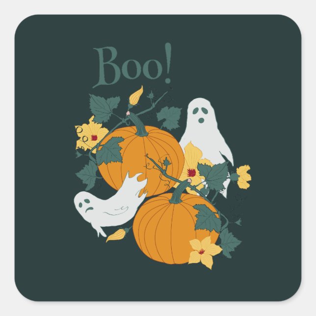 Boo! Quadratischer Aufkleber (Vorderseite)
