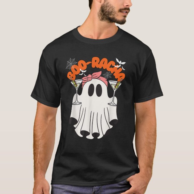 Boo racha Funny Halloween Ghost Drinking Margarita T-Shirt (Vorderseite)
