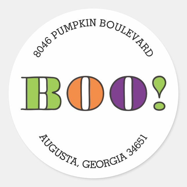 Boo! Runder Halloween-Rücksendeadresse Aufkleber (Vorderseite)