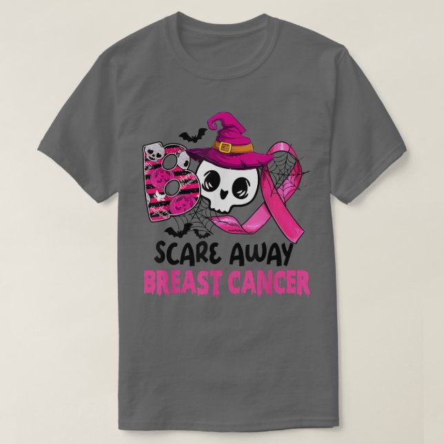 Boo Scare Away Rosa Brustkrebs Schleife Halloween T-Shirt (Design vorne)