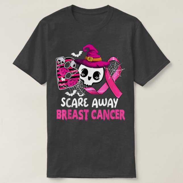 Boo Scare Away Rosa Brustkrebs Schleife Halloween T-Shirt (Design vorne)