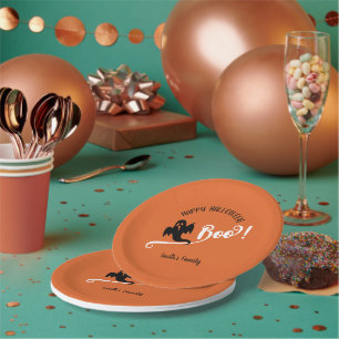 Boo Schwarz Kleiner Geist Frohes Halloween Orange Pappteller
