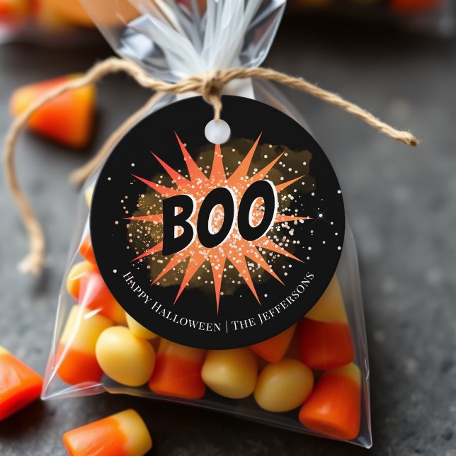Boo | Schwarz/Orange Halloween Geschenkanhänger (Von Creator hochgeladen)