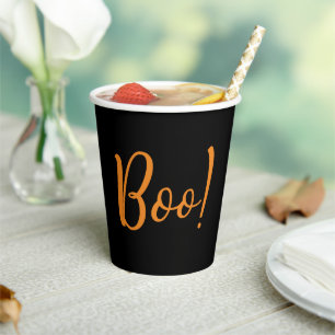 Boo! Schwarz-Orange-Halloween-Papiergruppen Pappbecher