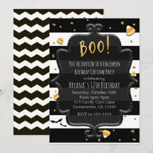 BOO! Schwarz-weiß gestreifte Candy Corn Halloween Einladung
