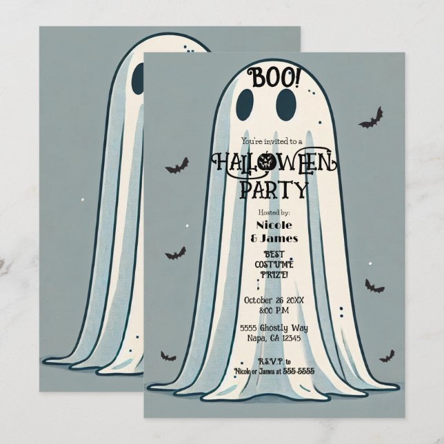 BOO! Sheet Ghost Vintag Green Halloween Einladung (Vorne/Hinten)