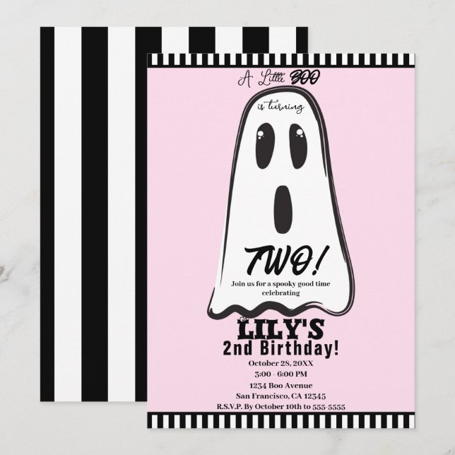 BOO! Spooky Niedlich Ghost Pink Halloween Geburtst Einladung (Vorne/Hinten)