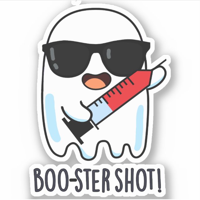 Boo-ster Shot Funny Ghost Vaccine Pun Aufkleber (Vorderseite)
