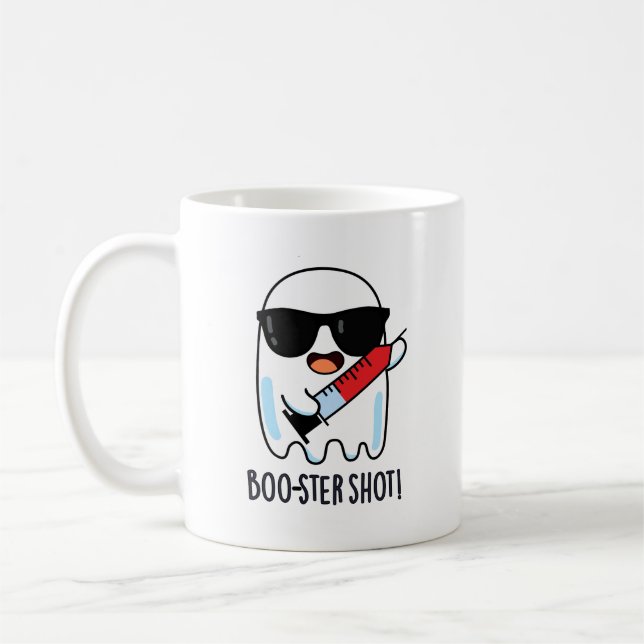 Boo-ster Shot Funny Ghost Vaccine Pun Kaffeetasse (Links)