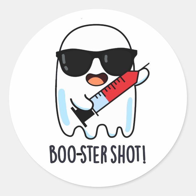 Boo-ster Shot Funny Ghost Vaccine Pun Runder Aufkleber (Vorderseite)