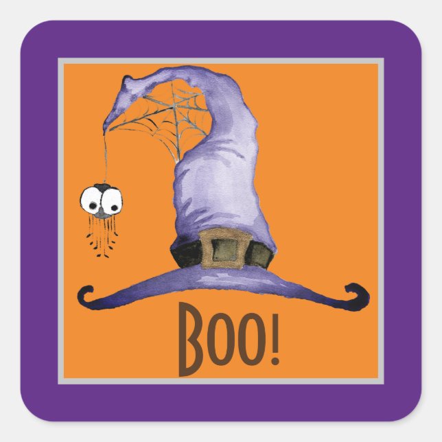 Boo ! Sticker Carré Casquette de sorcières (Devant)