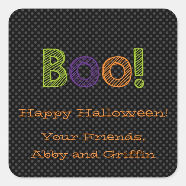 Boo ! Sticker Halloween Carré personnalisé (Devant)