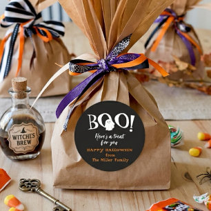 BOO Süßer Geist Schwarz & weiß Halloween Runder Aufkleber