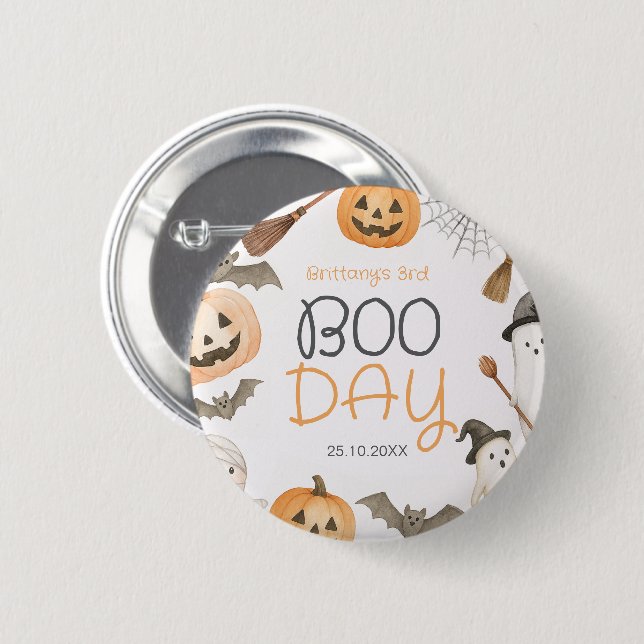 Boo Tag Gruseliger Halloween Geburtstag Button (Vorne & Hinten)