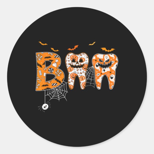 Boo Teeth Pumpkin Dentist Zahnhygienist Hallowe Runder Aufkleber (Vorderseite)