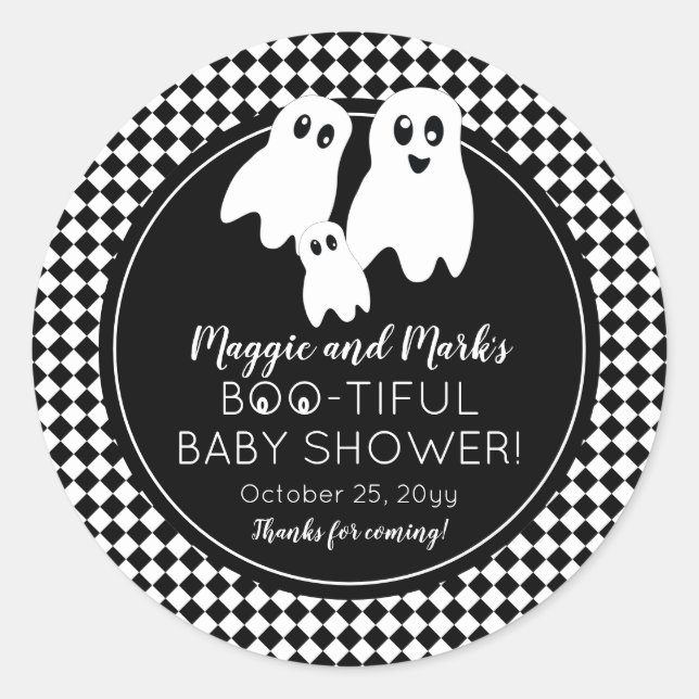 BOO - TIFUL Baby Dusche BW Halloween Vielen Dank Runder Aufkleber (Vorderseite)